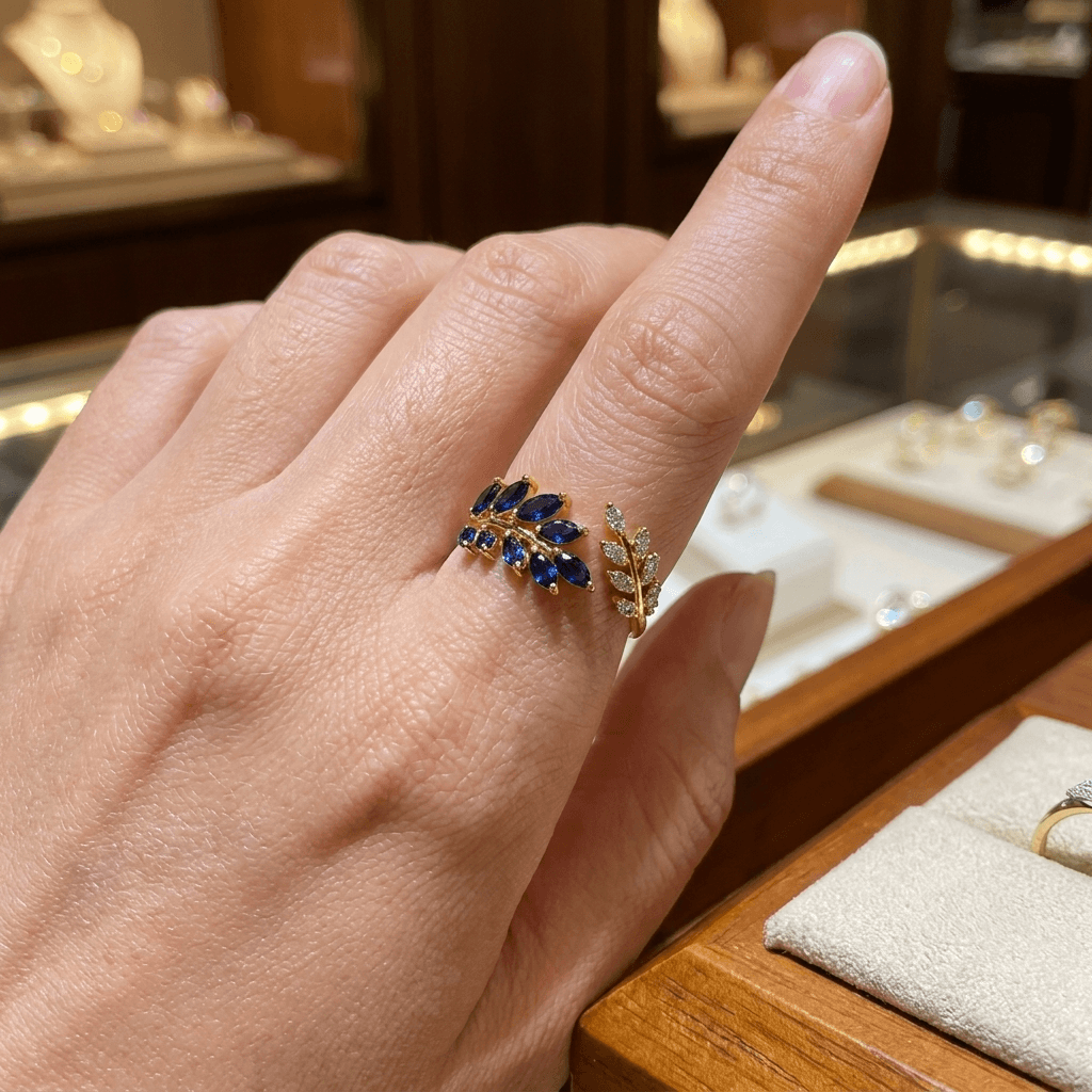 Blue Sapphire Leaf Ring