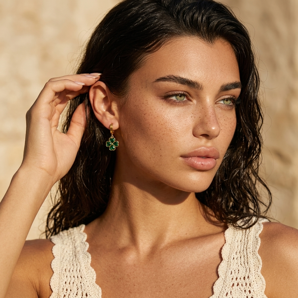 Boucles d’oreilles trèfle en émeraude Seraphine