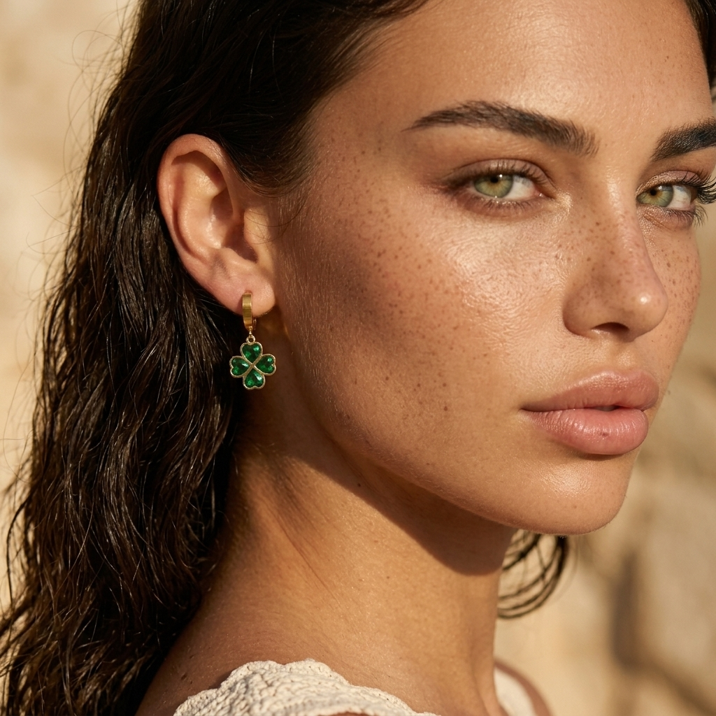 Boucles d’oreilles trèfle en émeraude Seraphine