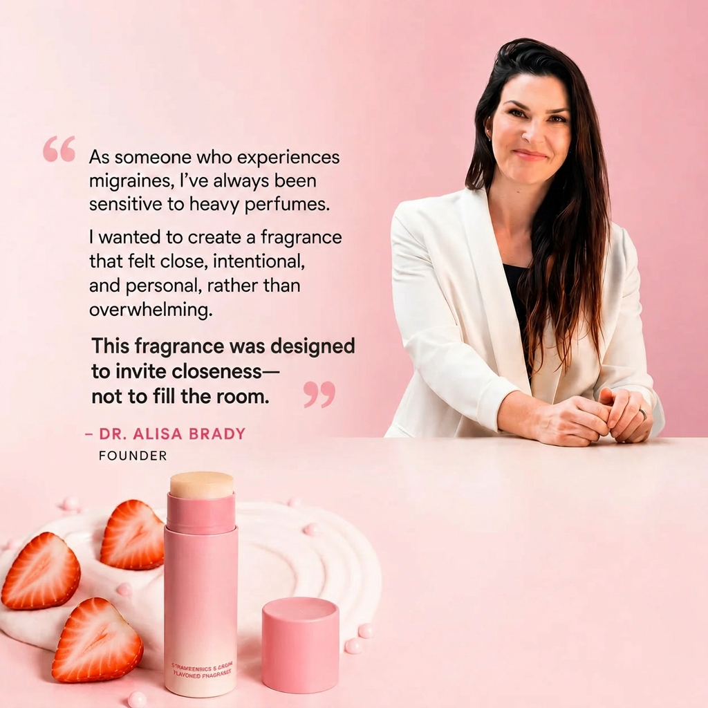 Strawberries and Cream Roll-On Solid Fragrance – Sweet Fruity Vegan Perfume for On-the-Go