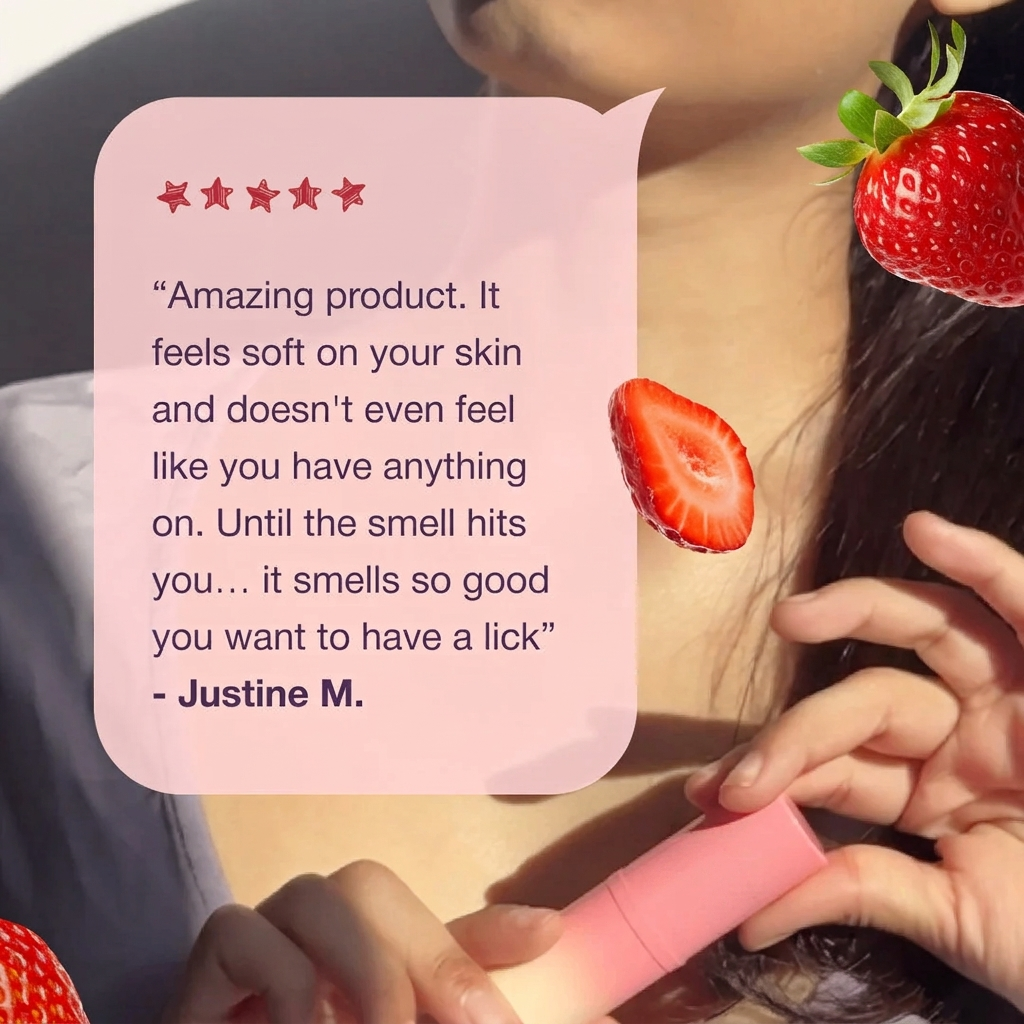Strawberries and Cream Roll-On Solid Fragrance – Sweet Fruity Vegan Perfume for On-the-Go