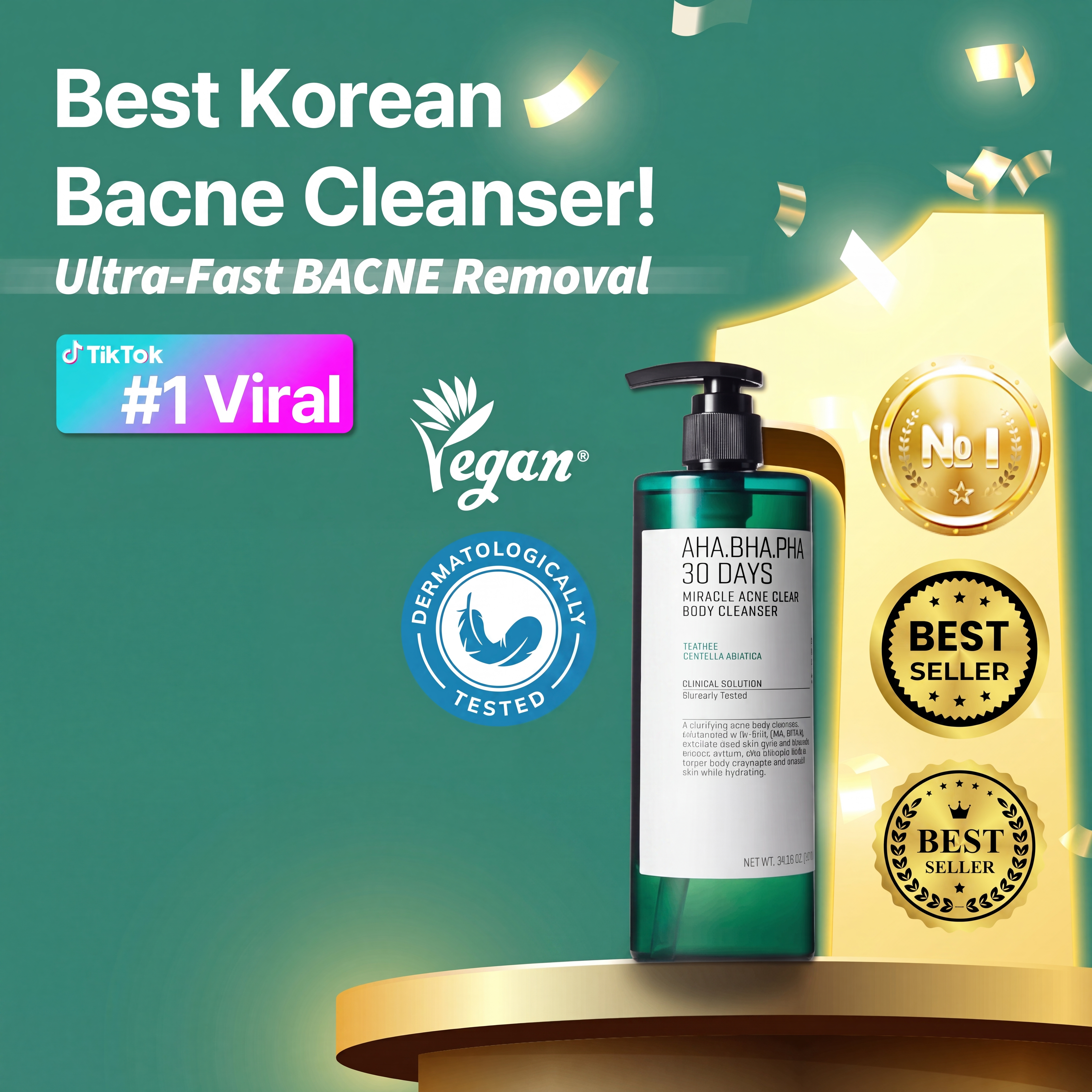AHA BHA PHA 30 Days Miracle Acne Clear Body Cleanser with Salicylic Acid for Breakouts and Clogged Pores