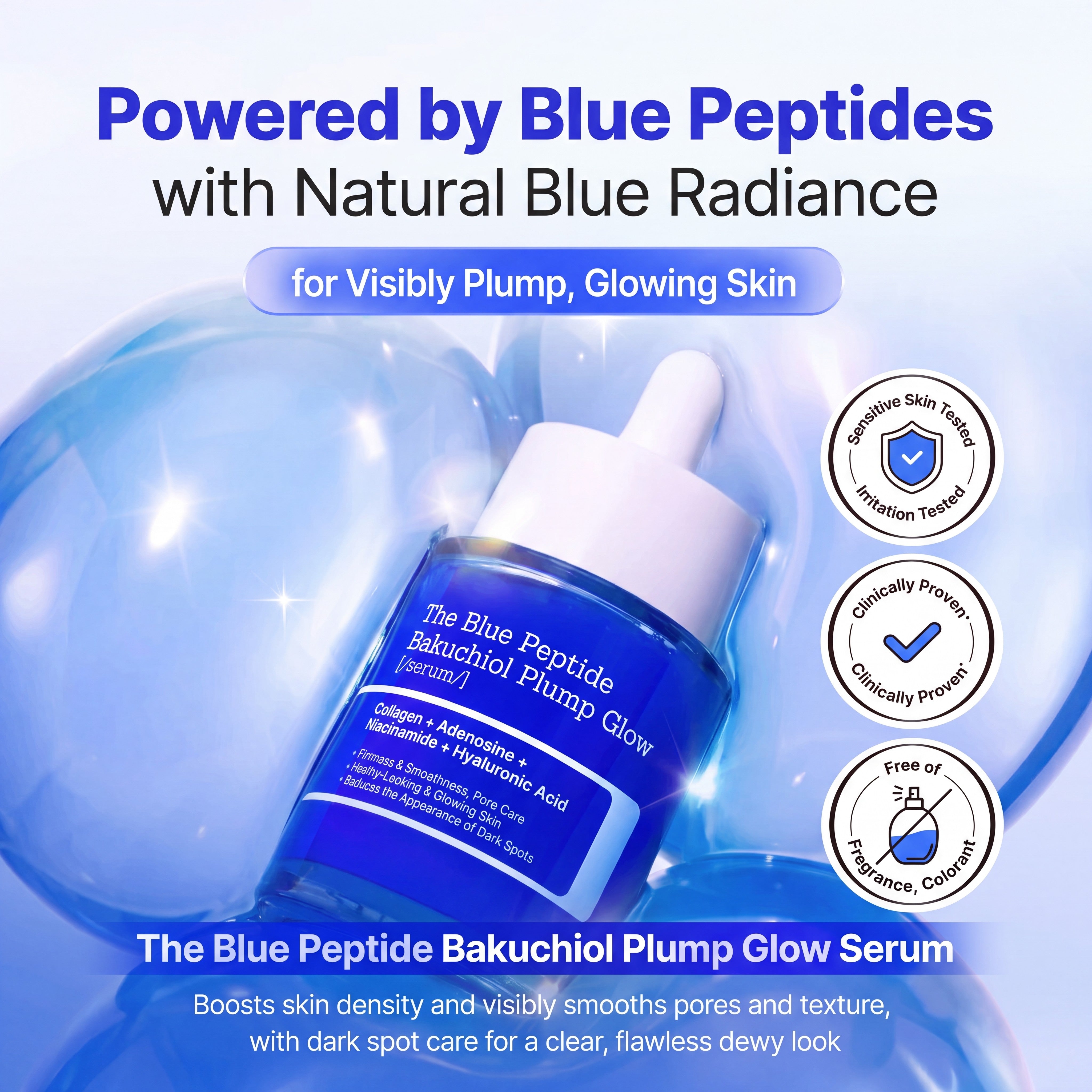 The Blue Peptide Bakuchiol Plump Glow Serum for Pores and Dark Spots