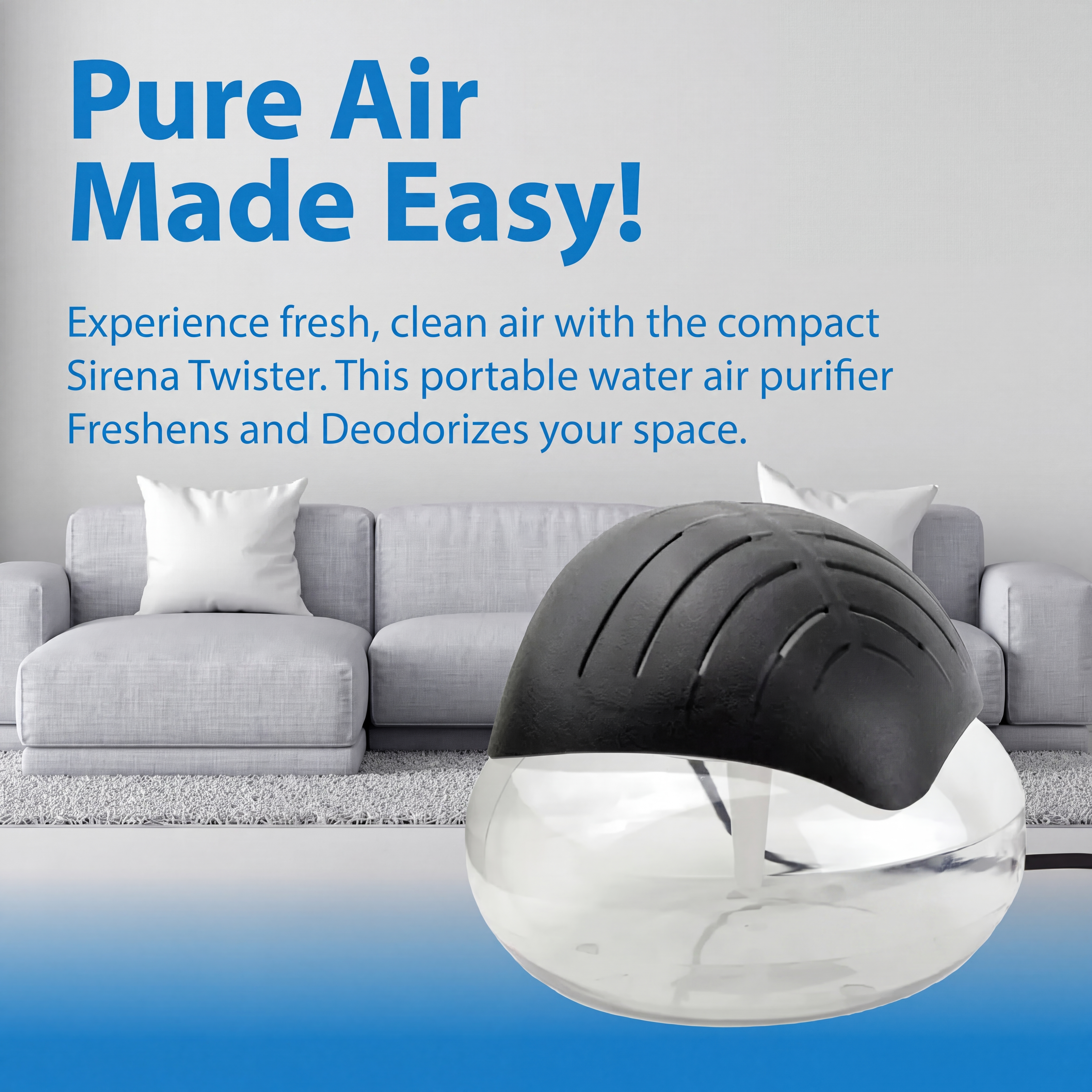 Air Purifier for Home, Water Filtration, Portable Desk, Night Light, Quiet