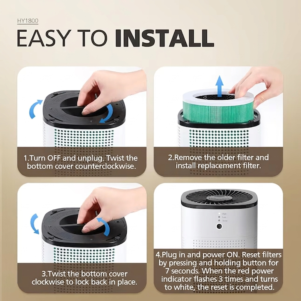 HEPA Air Purifier for Bedroom, 376 sq ft, Aromatherapy, Timer, 3 Speeds