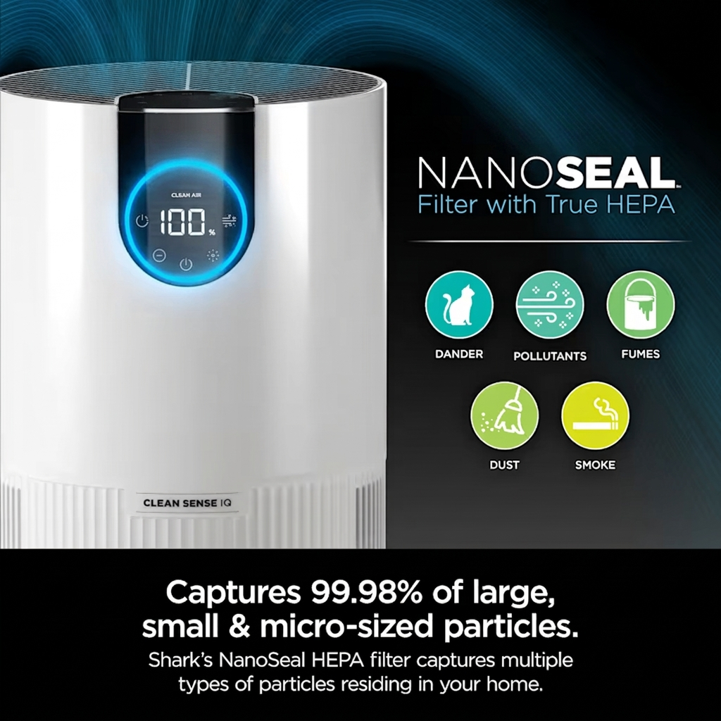 HEPA Air Purifier for Home 500 sq ft, Air Quality Display, Quiet, Dimmable