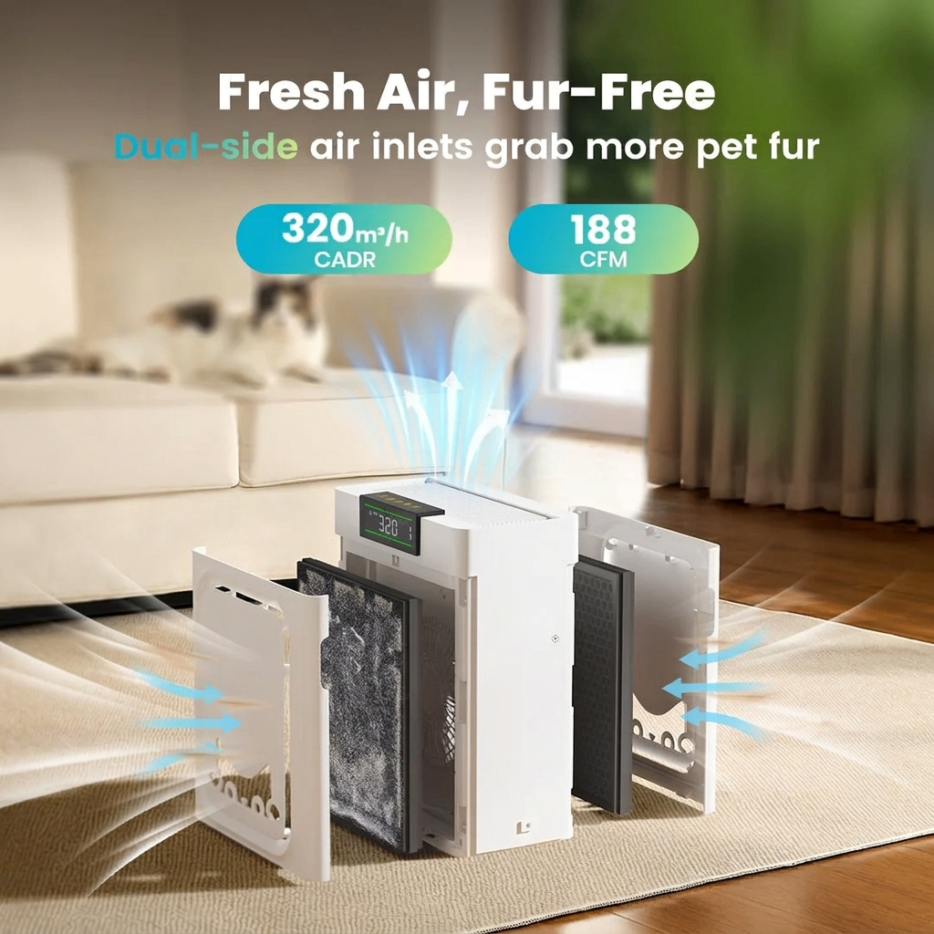 Air Purifier for Home with Pets, H13 HEPA, 2200 sq ft, 25dB, Auto Sensor