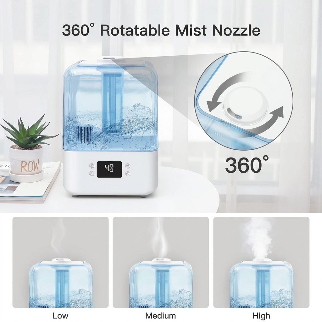 Cool Mist Humidifier for Bedroom 4.5L, 50H Runtime, Timer, Night Light