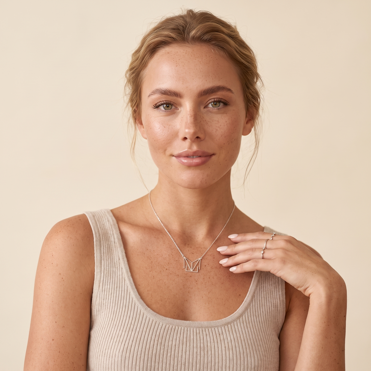Minimalist Monogram Name Necklace - Silver - worn