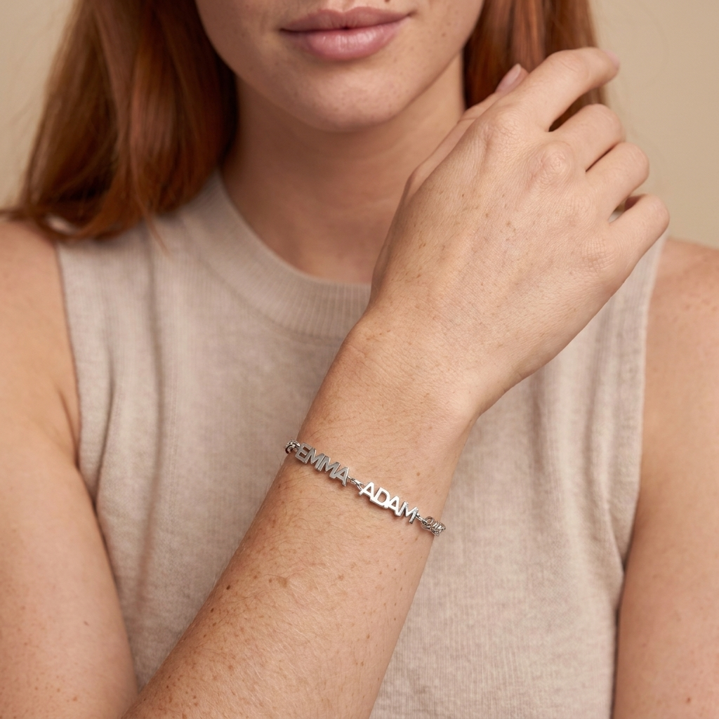 Personalized Name Bracelet - Silver - close-up