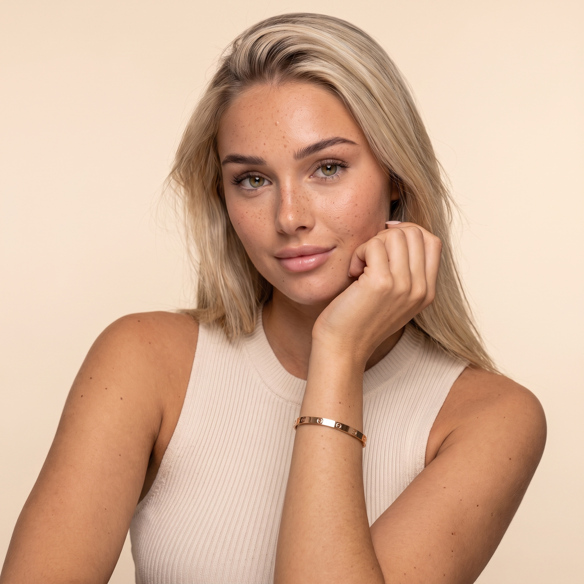 Elise Slim Cuff Bracelet - Rose Gold - worn