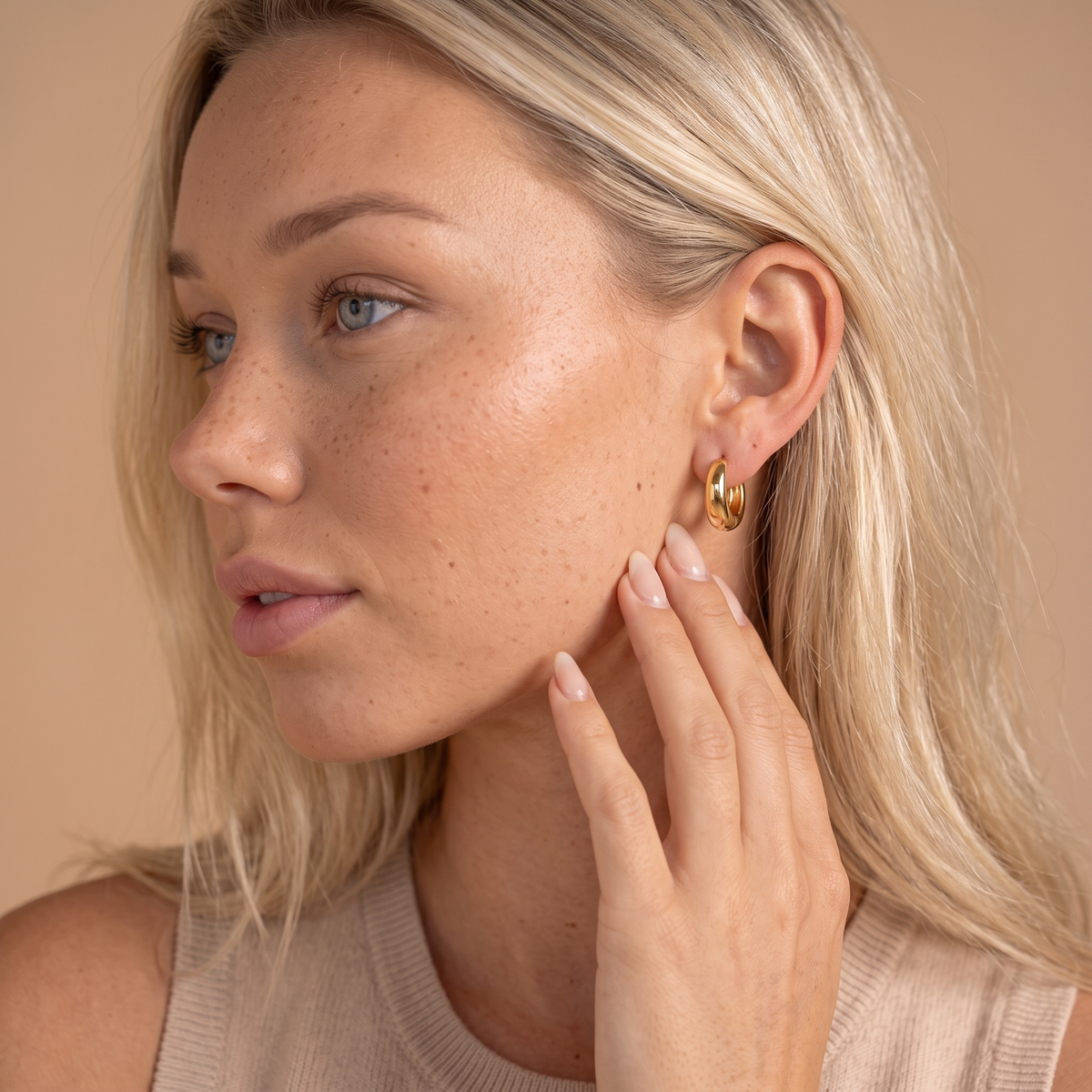 Chunky Gold Mini Hoop Earrings - worn