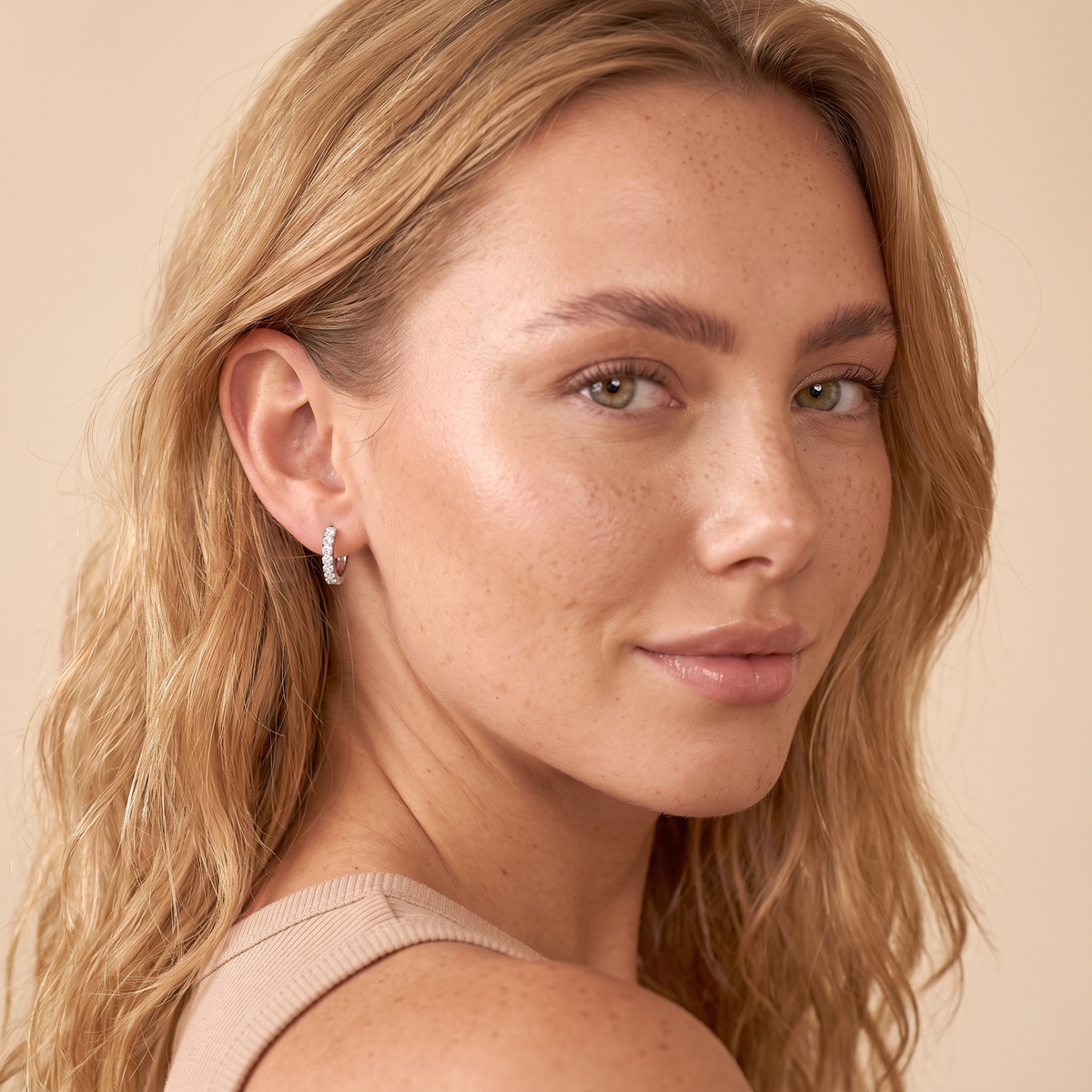 Cubic Zirconia Mini Hoop Earrings - worn