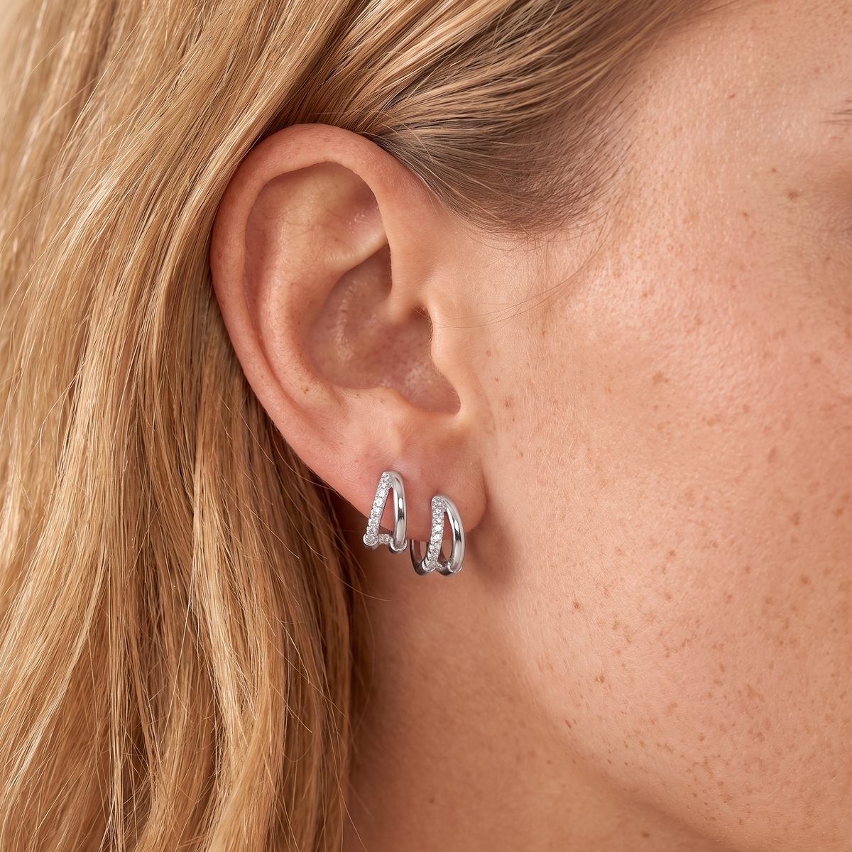 Double Layer Mini Hoop Earrings - worn