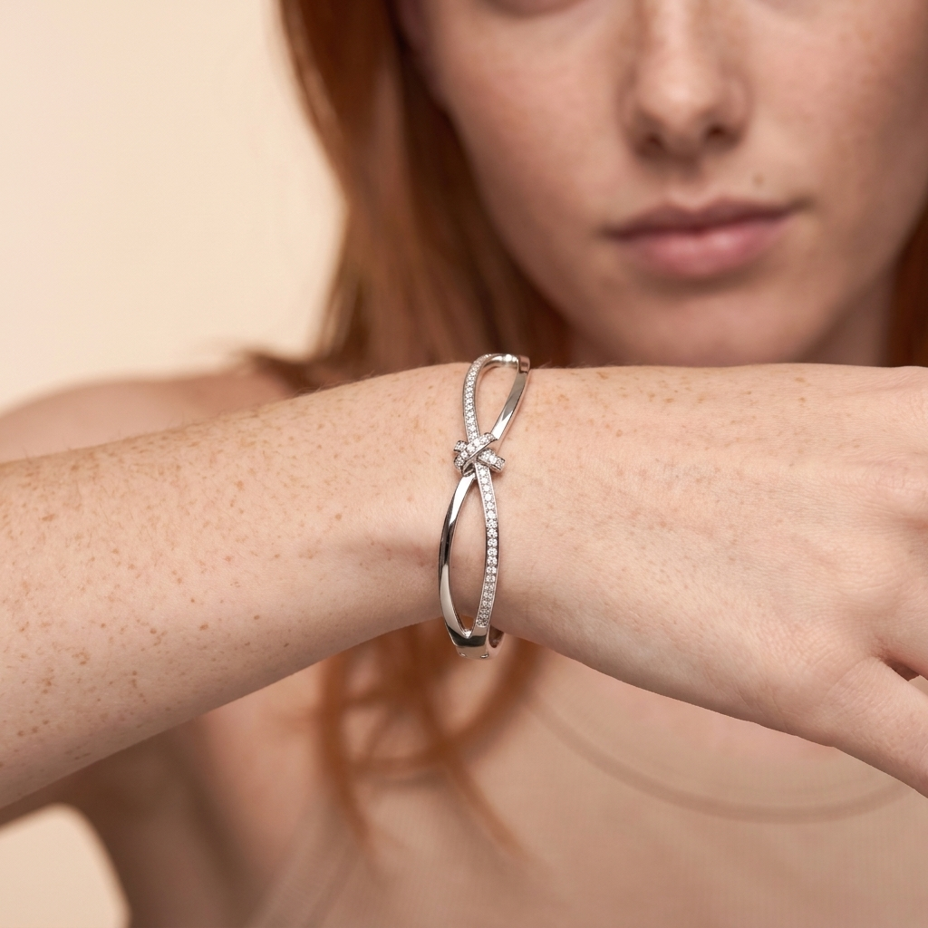Knot Cuff Bangle Bracelet - Silver - close-up