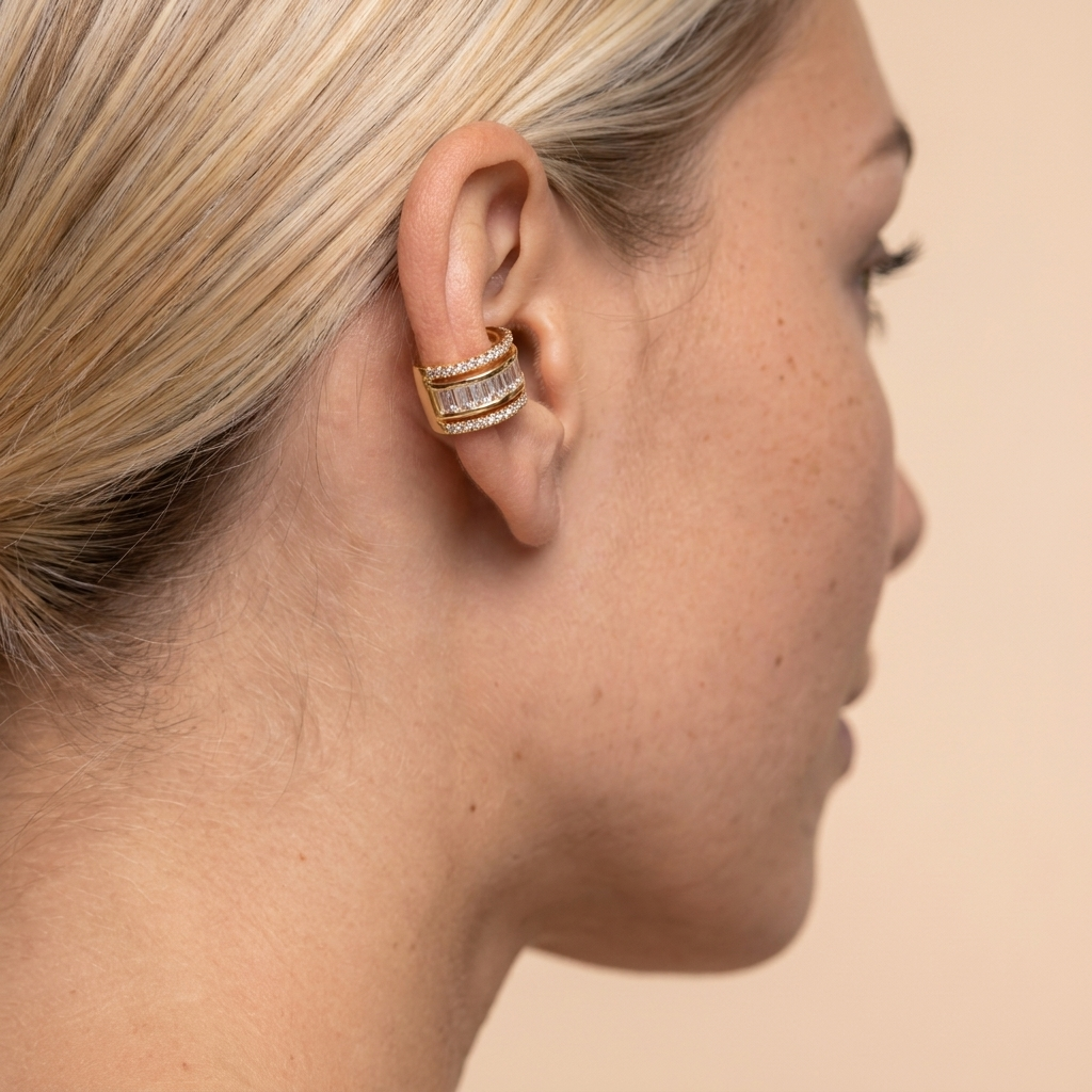 Baguette Ear Cuff Earrings - Gold - close-up