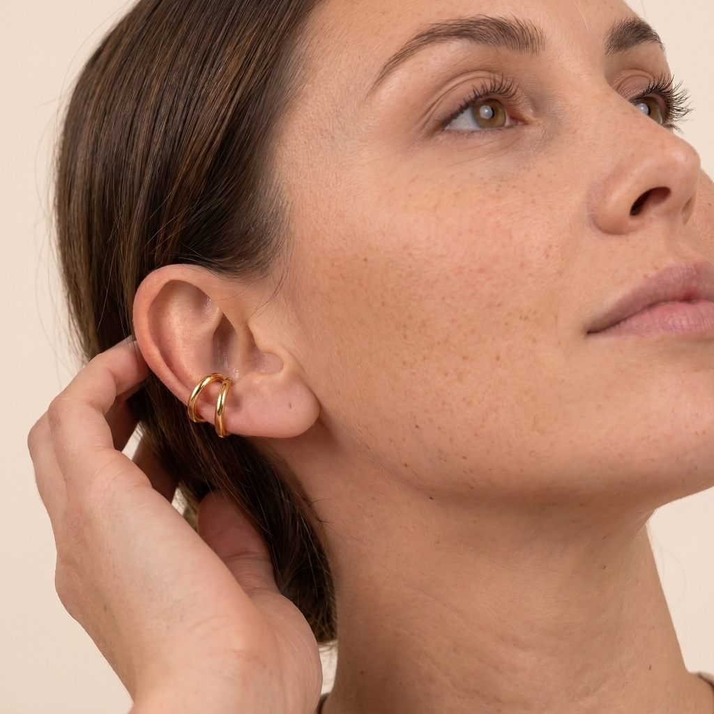 Minimalist Gold Ear Cuff Earrings - Gold - close-up