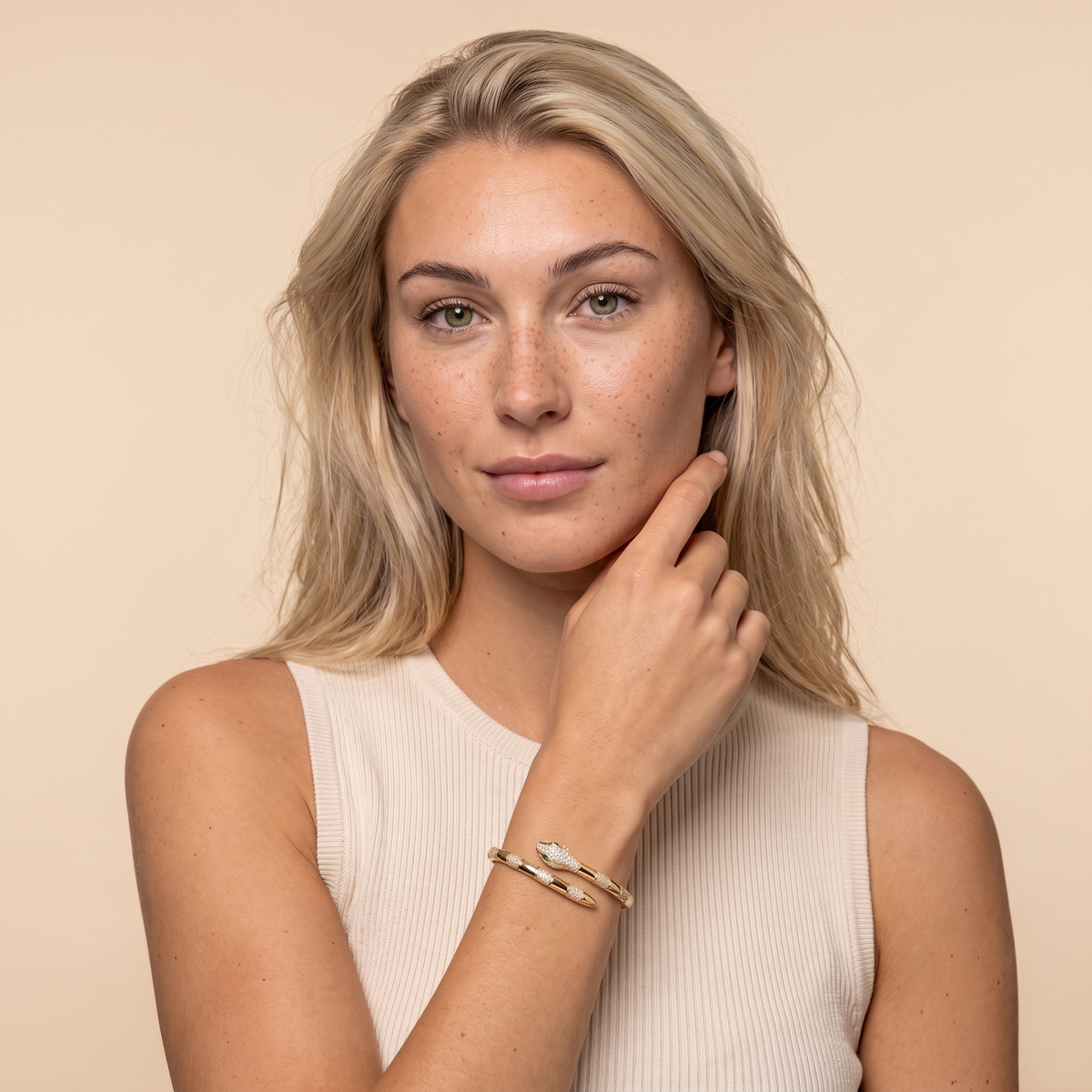 Snake Cuff Bangle Bracelet - Gold - worn