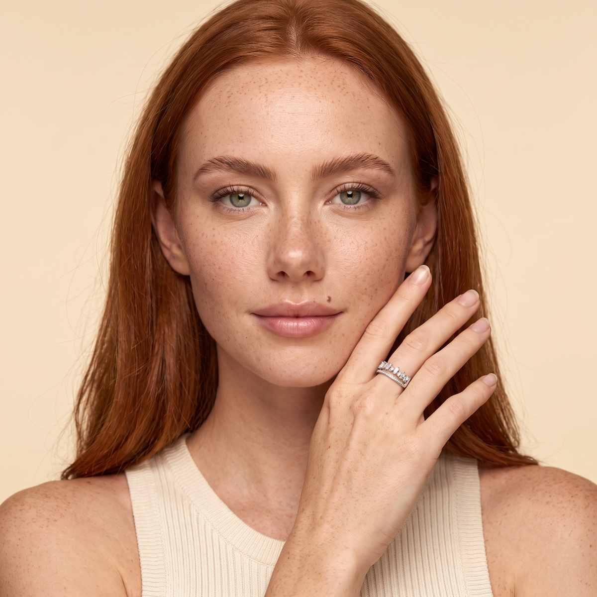 Baguette Cubic Zirconia Stacking Ring - Silver - worn