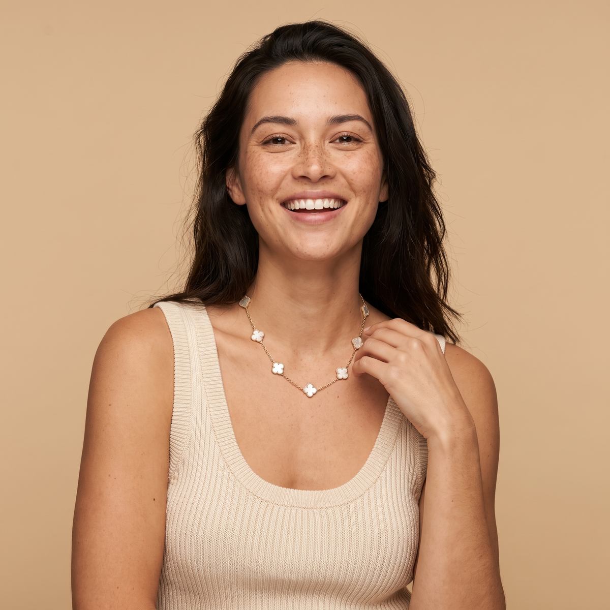 Four Leaf Clover Charm Necklace - Gold - worn