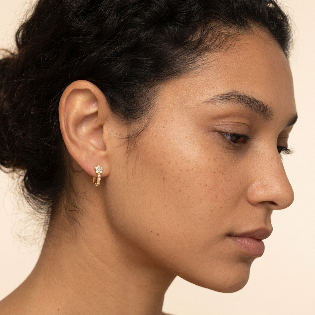 Star Cubic Zirconia Huggie Earrings - Gold - close-up