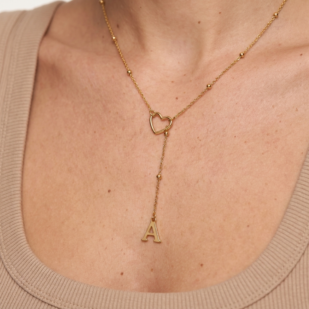 Lariat Initial Necklace - Gold - close-up