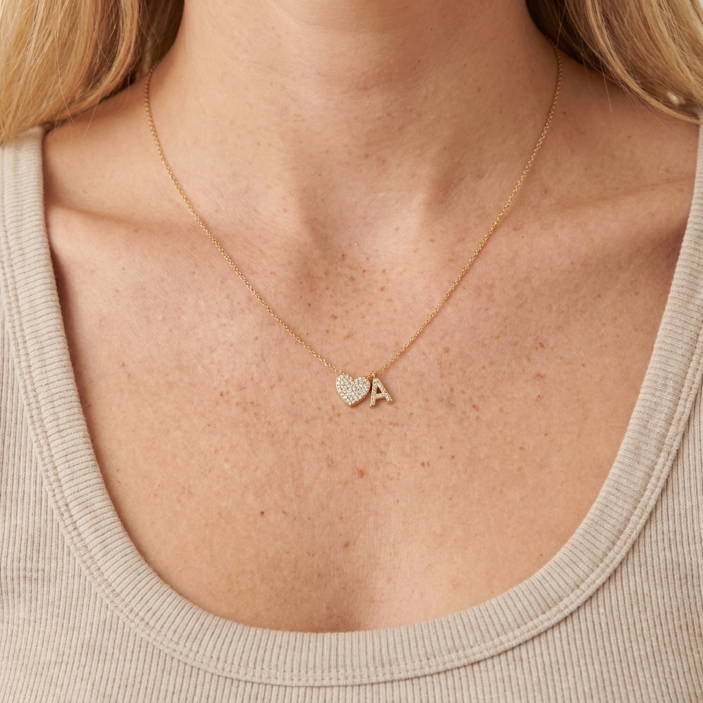Bubble Initial Necklace - Gold - close-up