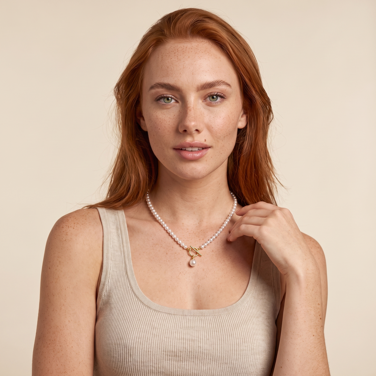 Pearl Toggle Necklace - Gold - worn