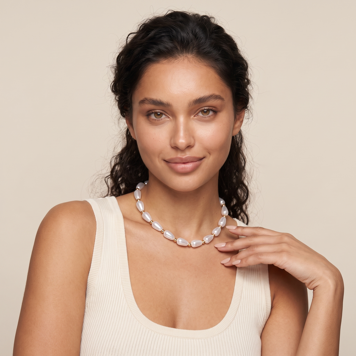 Pearl Clavicle Necklace - Golden Yellow - worn