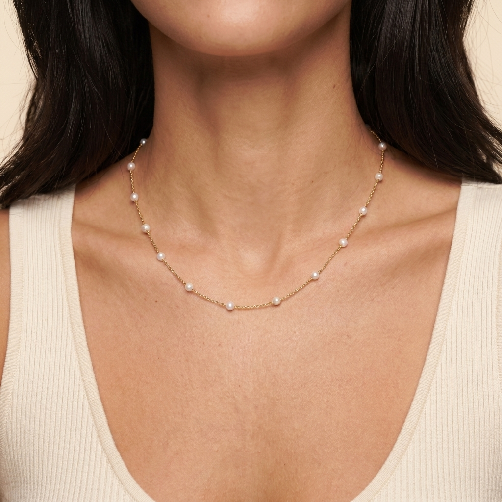 Pearl Beaded Necklace - Gold - close-up