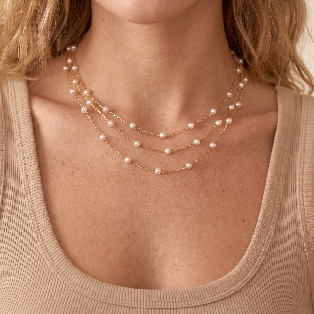 Pearl Chain Necklace - Gold - close-up