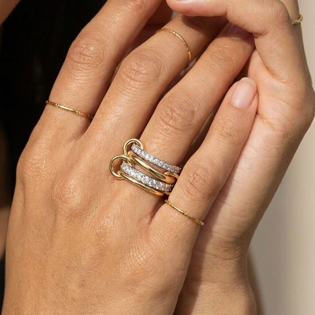 Bague signature Valora empilable en métaux mixtes