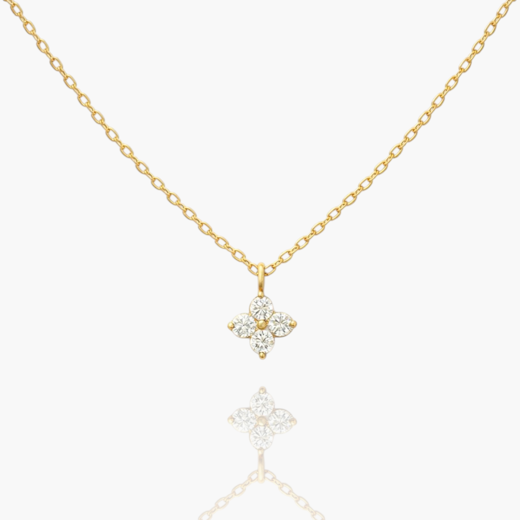 Gold CZ Clover Pendant Necklace