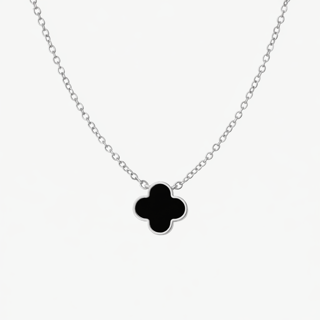 Collier chaîne délicat trèfle noir