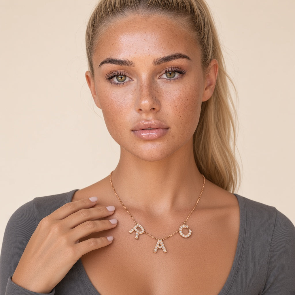 Pavé Custom Name Necklace — 3 — 3/4 angle