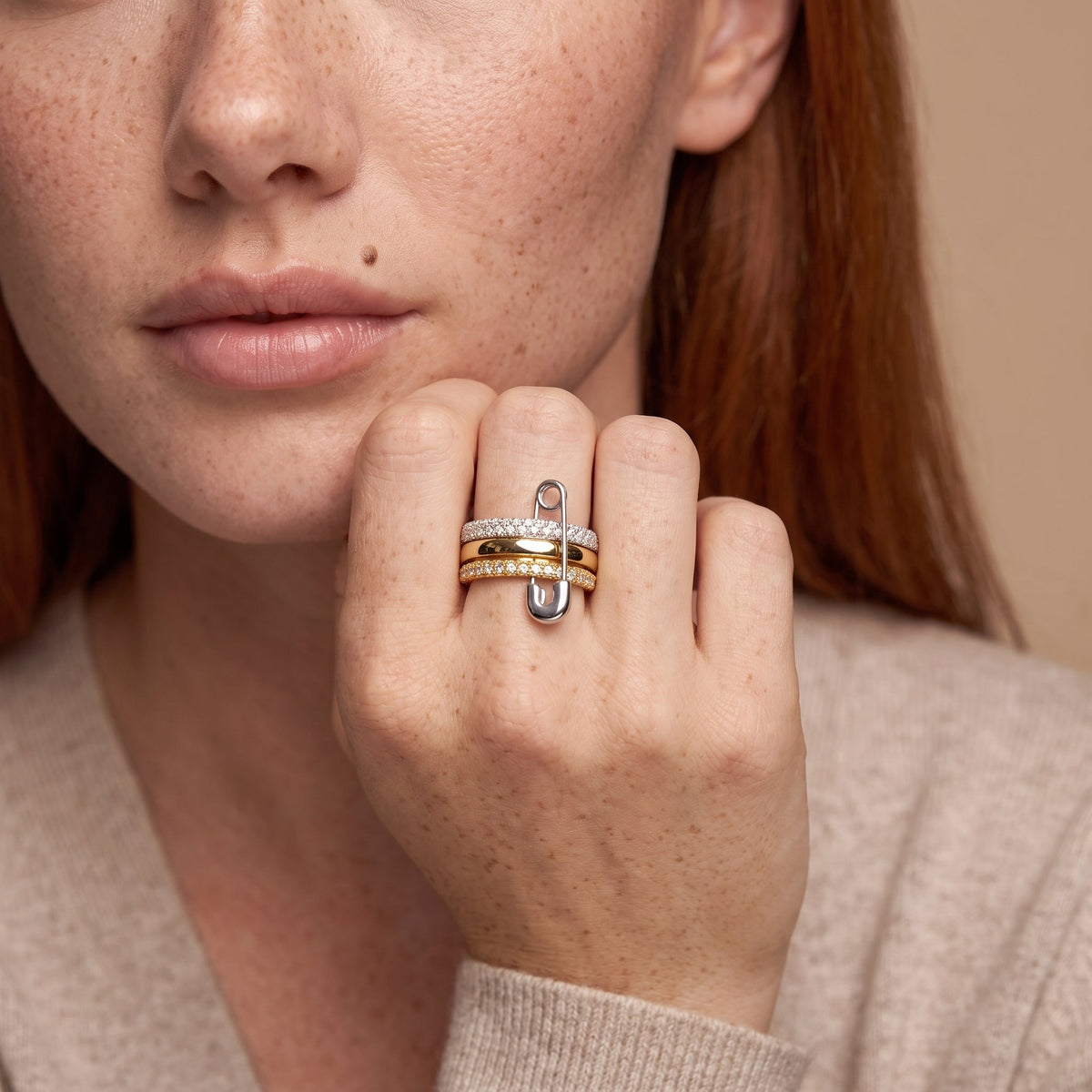 Bague empilable bicolore pavée