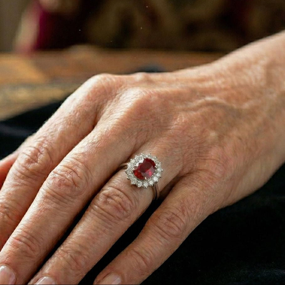 Scarlet Ruby Halo Ring