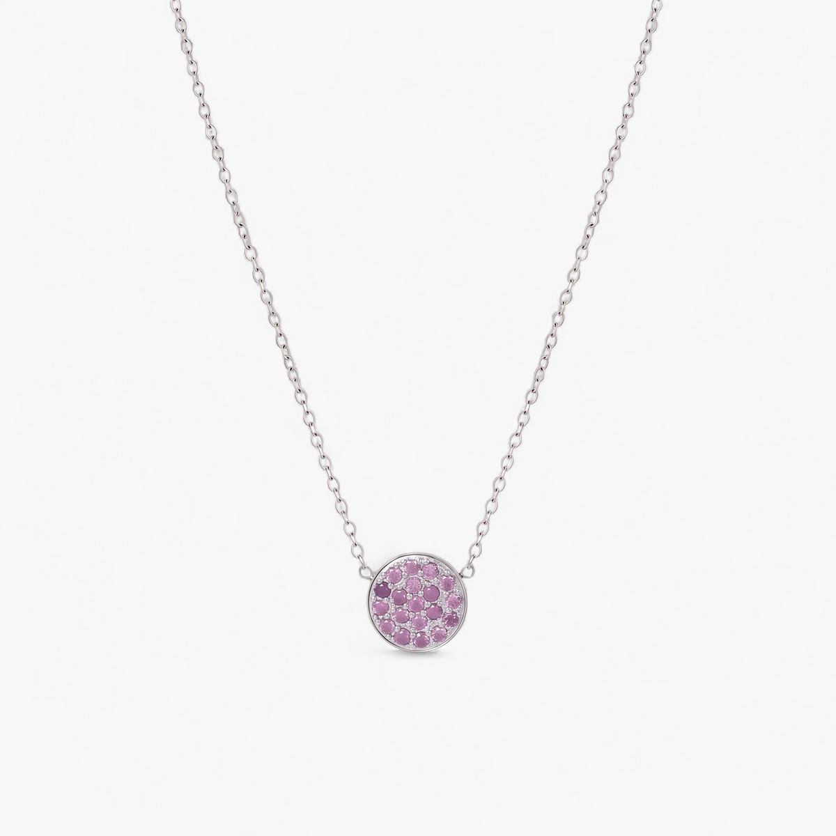 Silver Birthstone Pavé Disc Necklace - February
