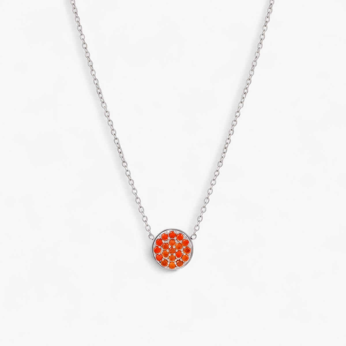 Silver Birthstone Pavé Disc Necklace - January