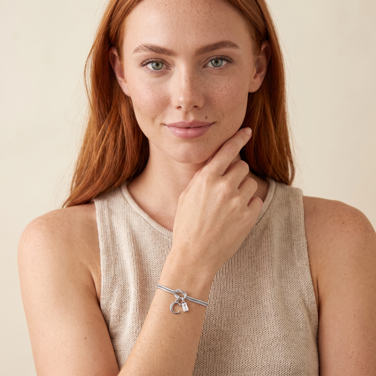 Silver Personalized Forever Knot Bracelet - worn