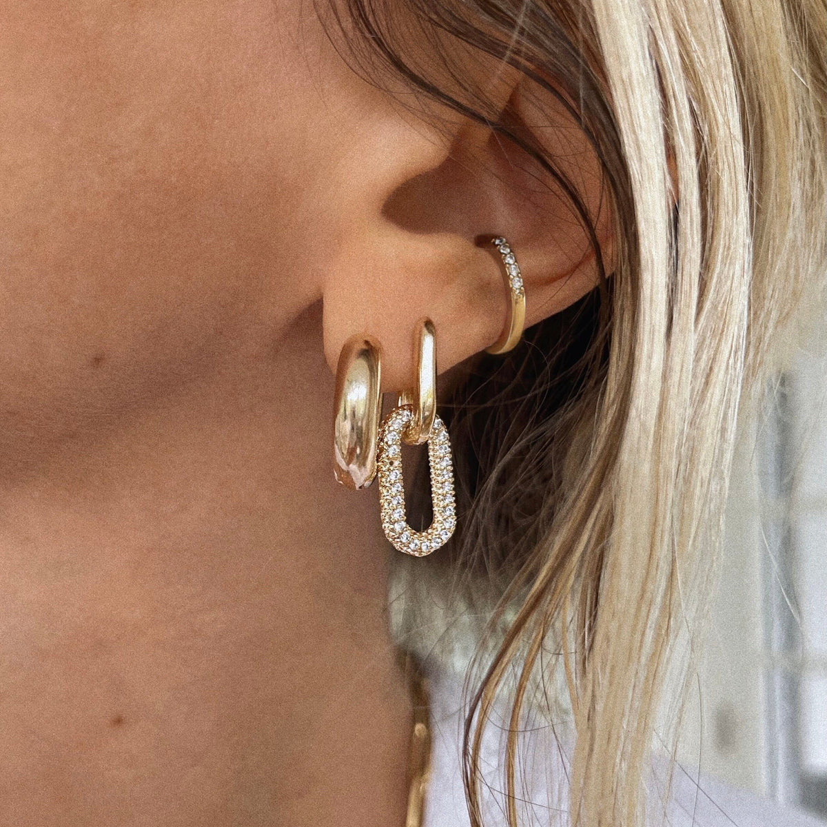 Boucles d’oreilles à maillons trombone pavés