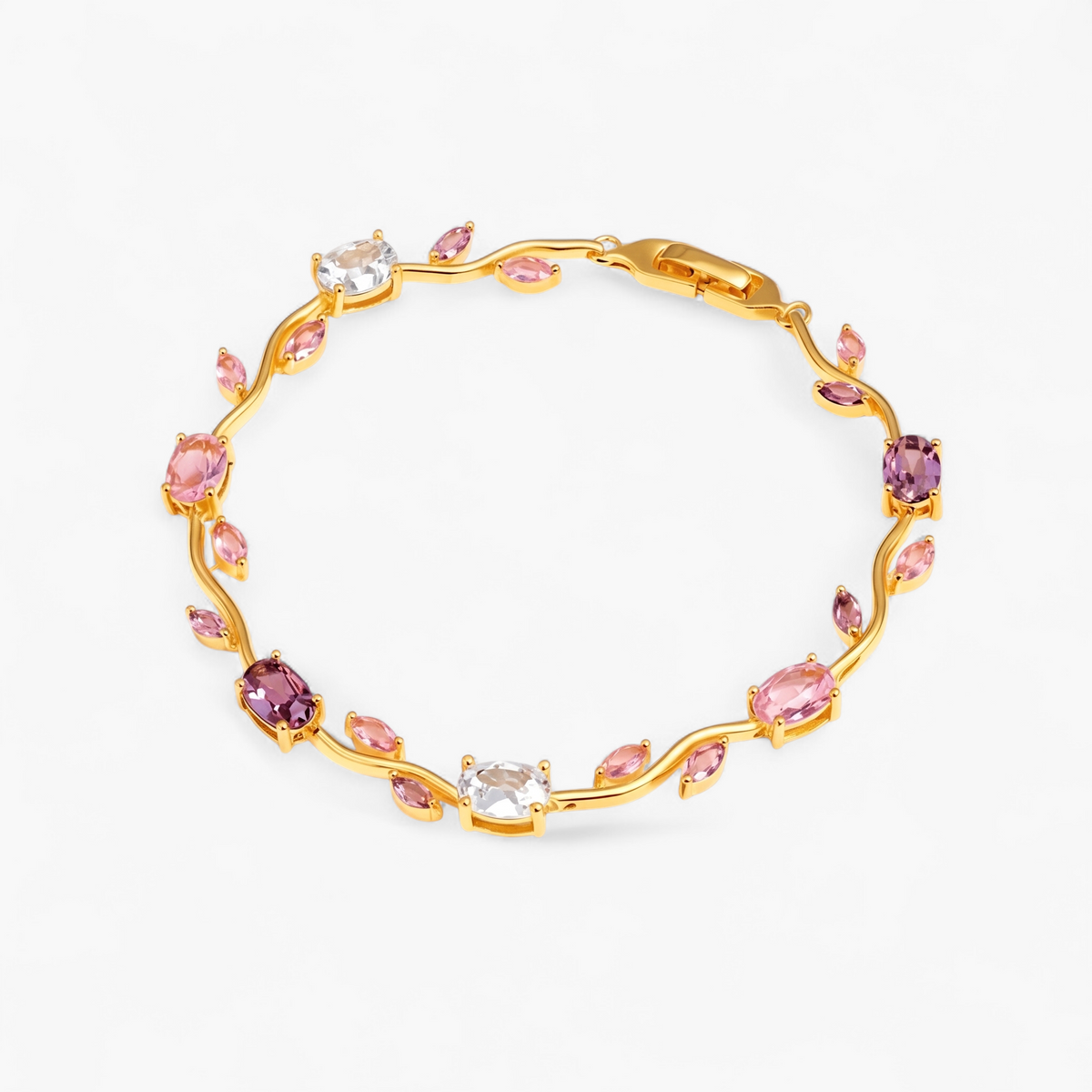 Tulip Cubic Zirconia Charm Bracelet - Purple and Pink