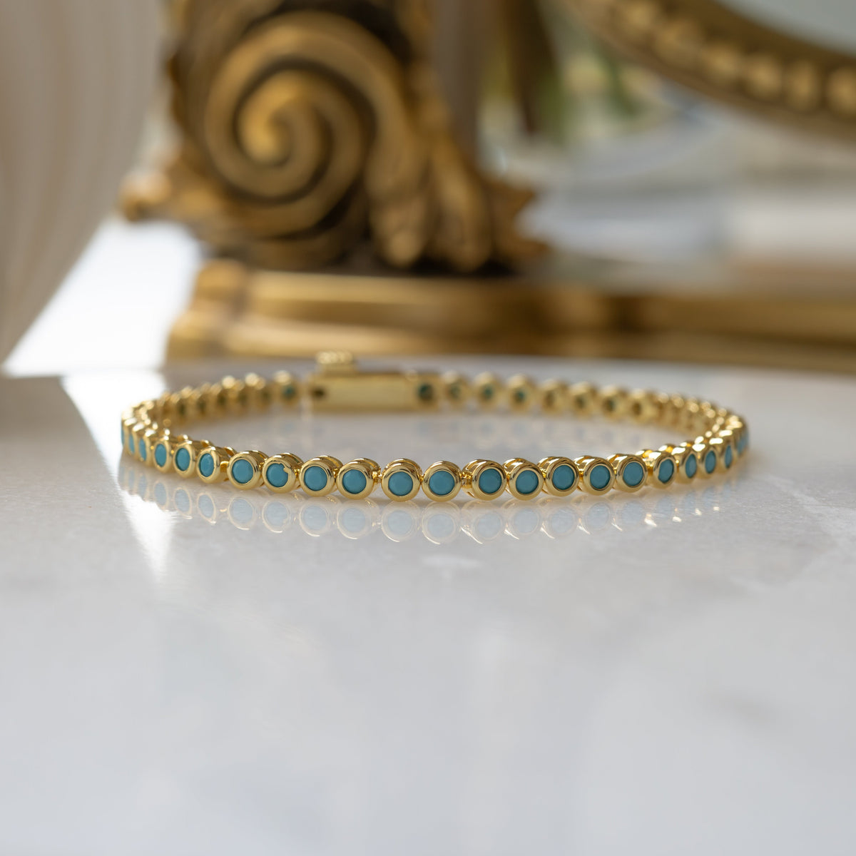 Bracelet tennis classique turquoise serti clos