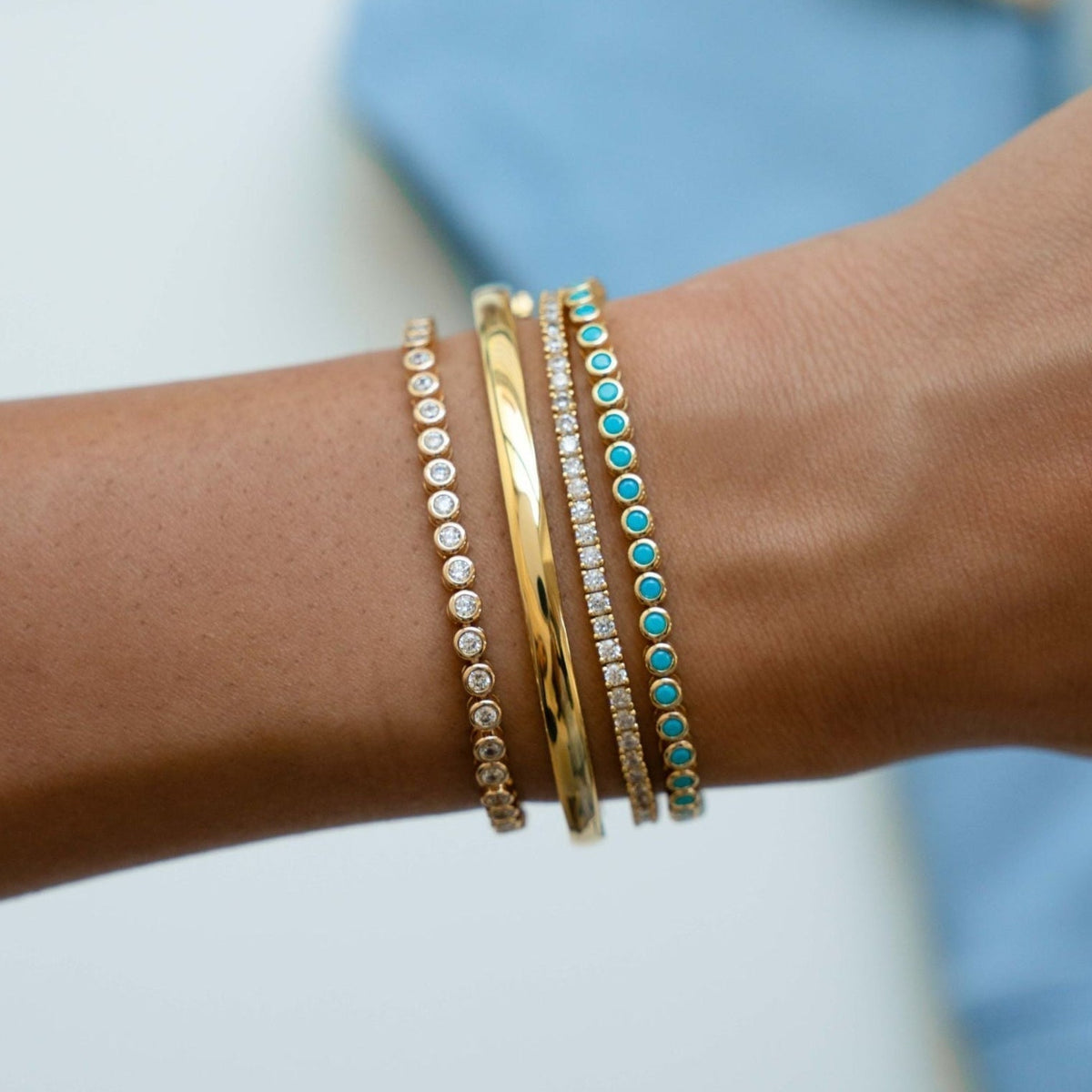 Bracelet tennis classique turquoise serti clos