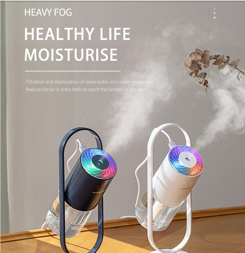 USB Air Humidifier, Mini Portable, LED Shadow Light, Quiet, Auto Shut-Off