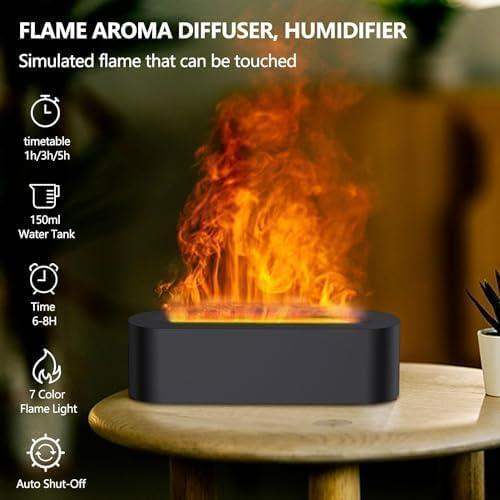 Flame Essential Oil Diffuser & Humidifier, 150ml, 7 LED Colors, Remote