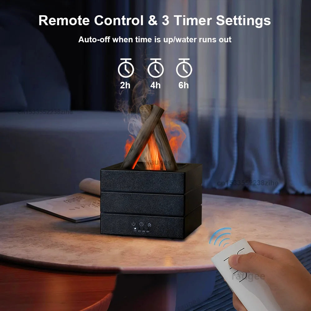 Flame Aroma Diffuser & Humidifier, 290ml, USB-C, Remote, 2/4/6H Timer