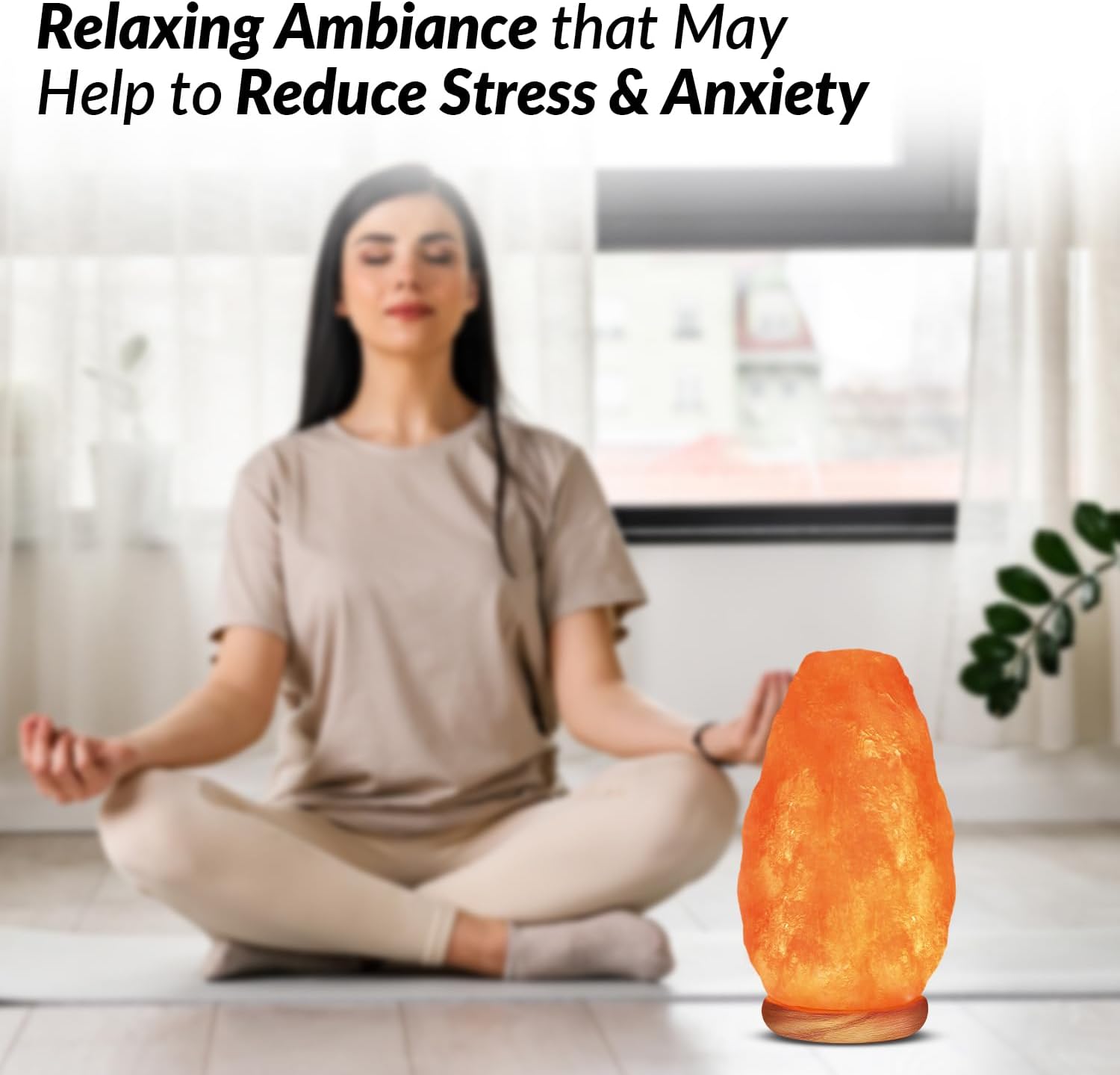 Himalayan Salt Lamp, Hand-Carved Crystal, Touch Dimmer, USB, Neem Wood