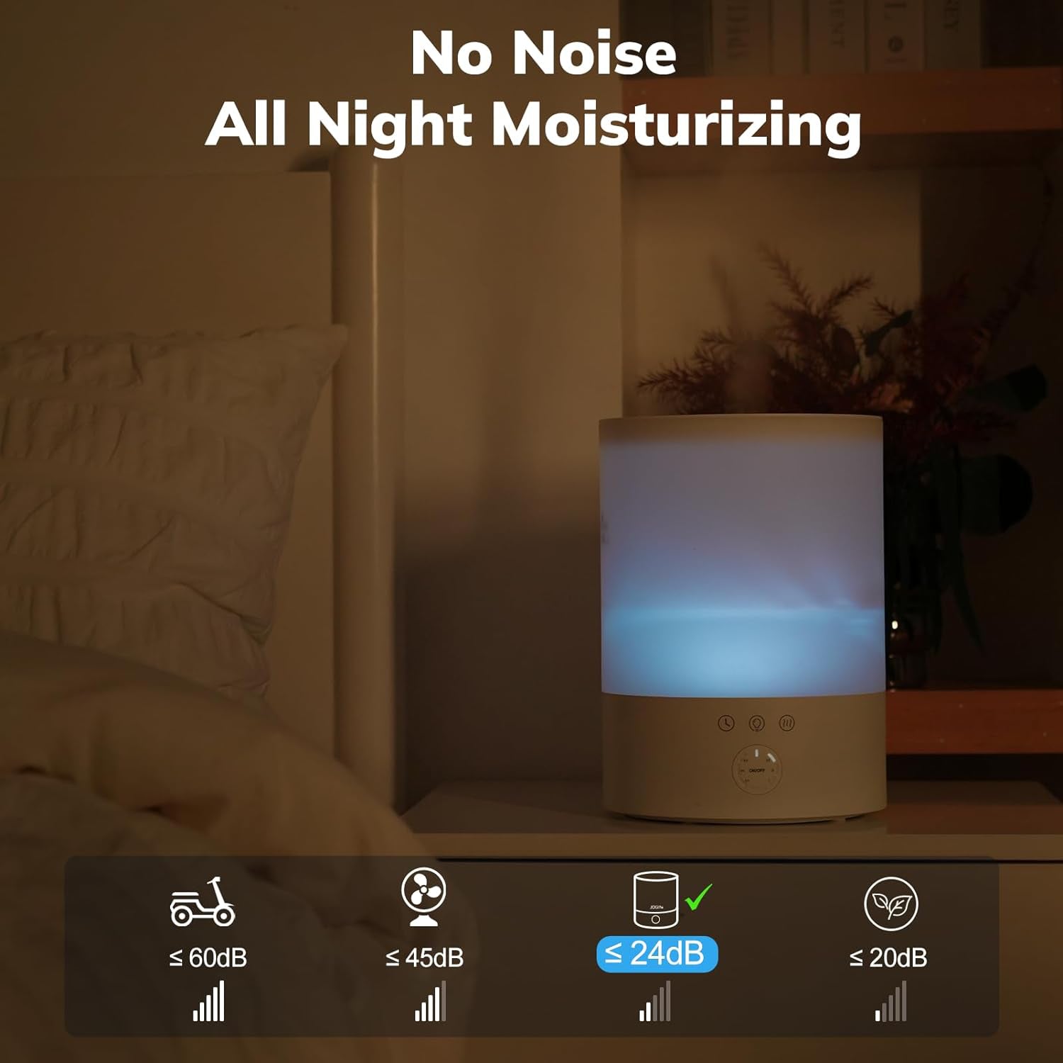 Ultrasonic Cool Mist Humidifier & Diffuser, 2.5L, 7 LED Colors, 24dB
