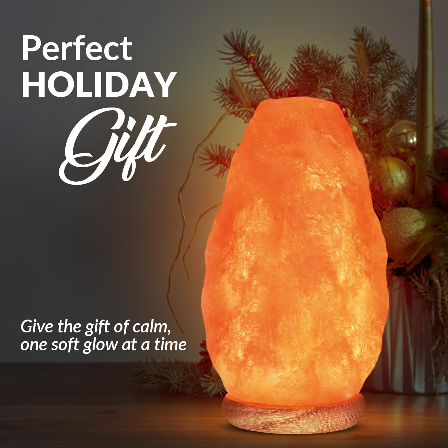 Himalayan Salt Lamp, Hand-Carved Crystal, Touch Dimmer, USB, Neem Wood
